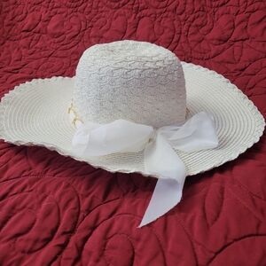 Chic White Woven Sun Hat with Ribbon